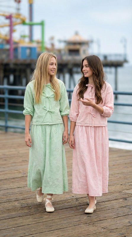 חצאית רקומה כיווצים